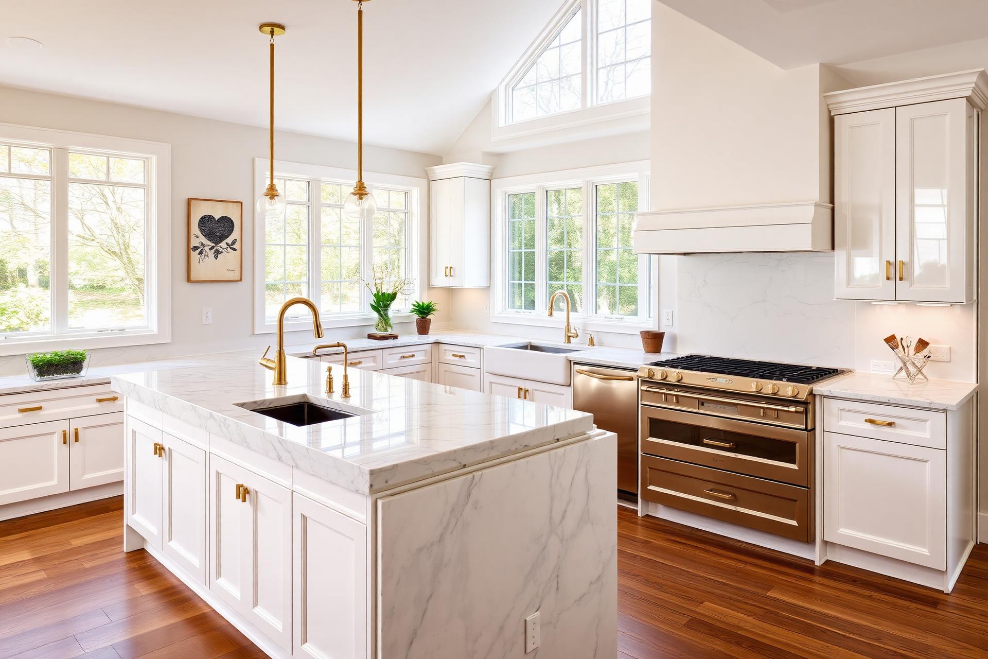 Renovated kitchen with marble island